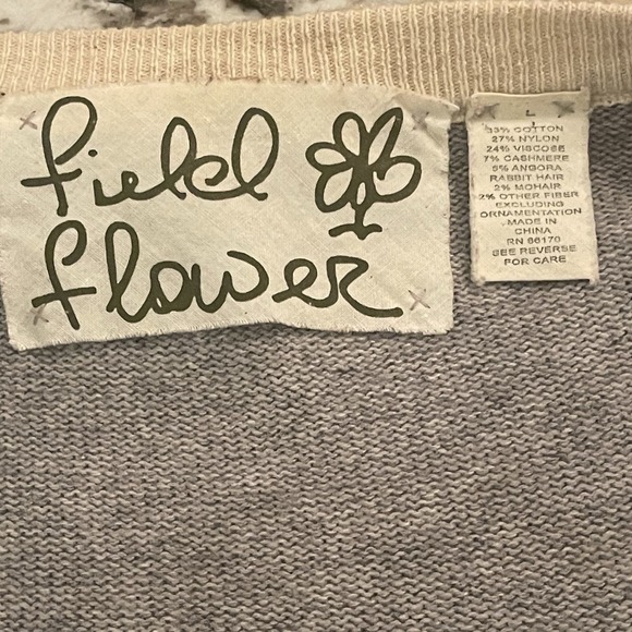 Anthropologie Field Flower Cashmere Blend Sweater Cardigan Womens L Ruffle Gray - Picture 8 of 8